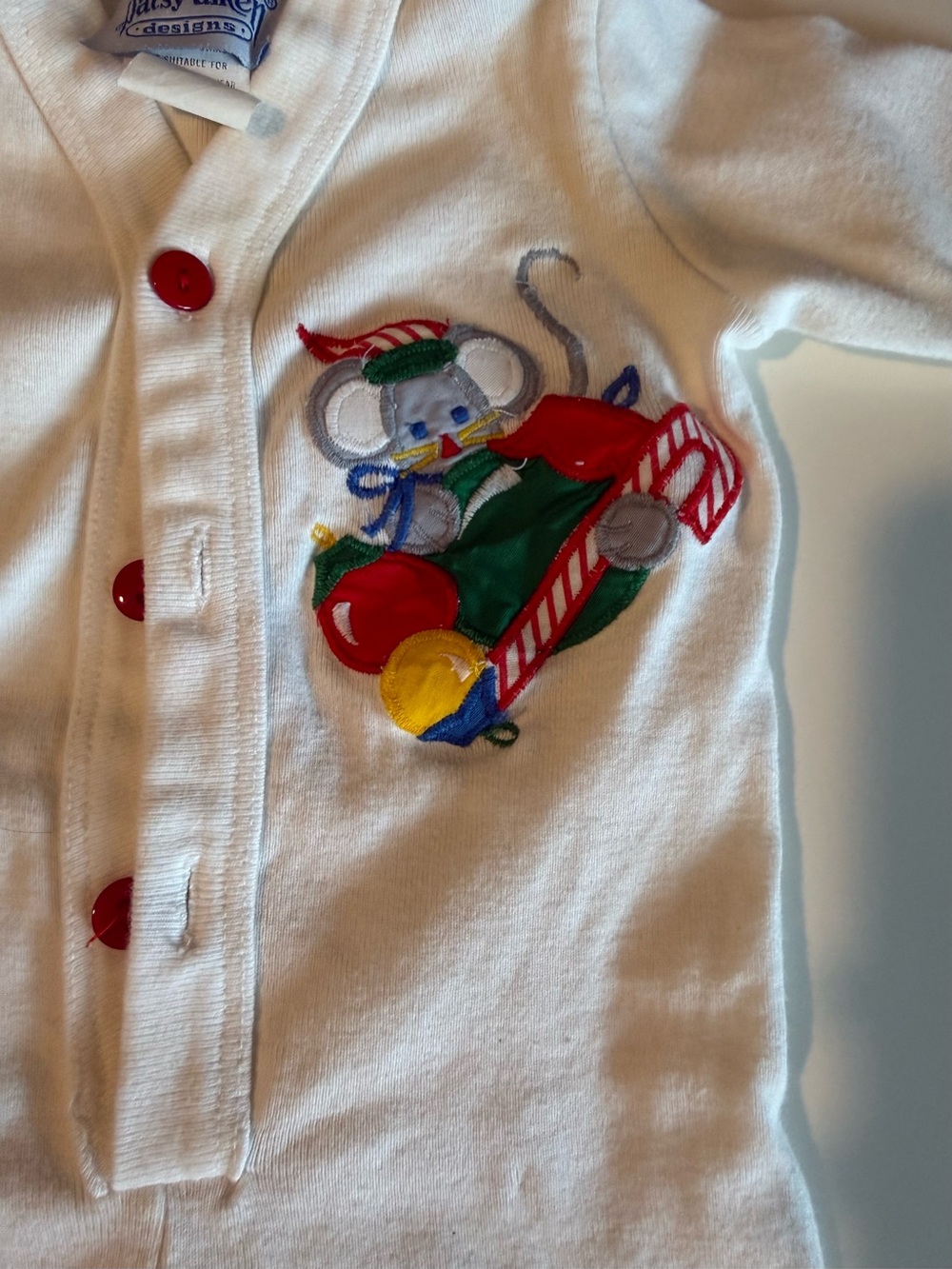 White Baby Romper with Festive Mouse Applique